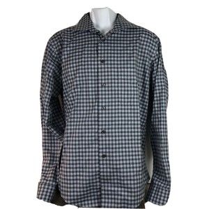 Joseph Abboud Dress Shirt Mens Large Non Iron Gray Plaid 100% Egyptian Cotton